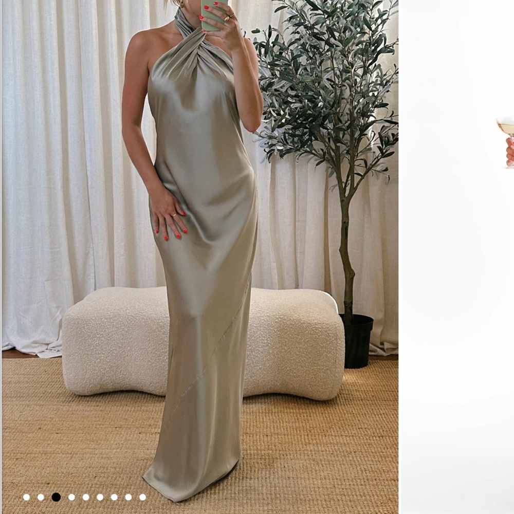 Jasmine Halter Maxi Dress in Moss Green Luxe Satin - Show Me Your Mumu